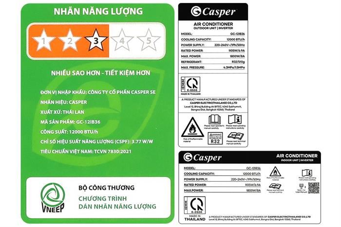 Điều Hòa Casper Inverter 12000 BTU 1 Chiều GC-12IB36